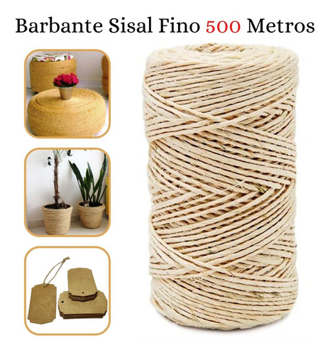 Imagem 1 de 8 de Barbante Sisal 2mm Rolo 500 Metros Fio Artesanato Amarração