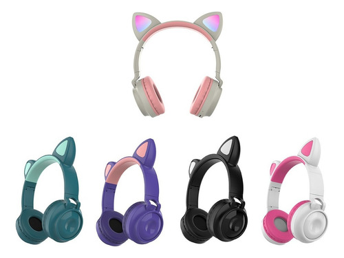 Audifonos Orejas De Gato Bluetooth 5.0 Led Diadema Fm Ninos