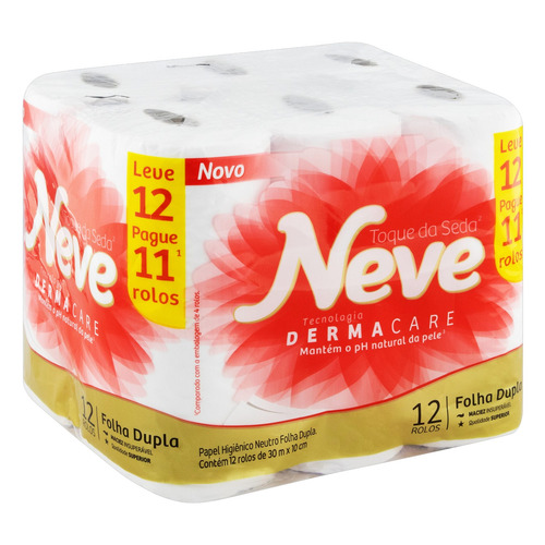 Imagem 2 de 5 de Papel higiênico Neve Toque da Seda folha dupla 30 m de 12 un