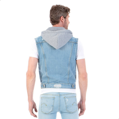 Imagen 3 de 6 de Chaleco Mezclilla Hombre Opps Jeans Gorro Felpa Desmontable