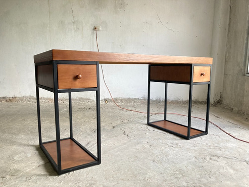 Escritorio Home Office De Madera 100% Y Metal 150 Cm Largo