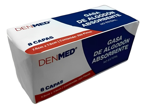 Gasa Simple Denmed Absorbentes 100% Algodón 7.5x7.5cm 200pzs
