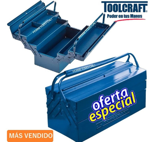 Caja Para Herramientas 17¨ Metálica +bandejas Toolcraft Azul