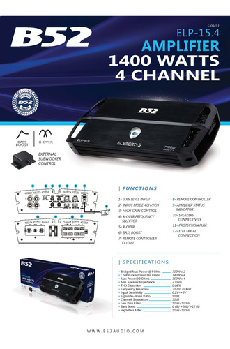 Amplificador B52 Elp15.4 Amp 4c 1400w