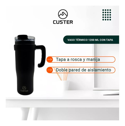 Vaso Térmico Custer 1200 Ml Negro Con Manija By Tromen