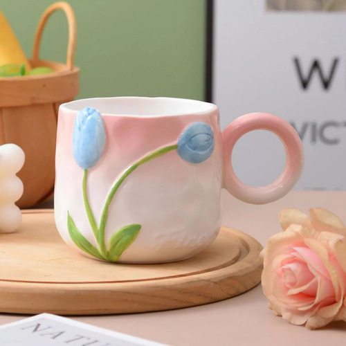 -- Caneca De Cerâmica Tulipa Pintada À Mão, 500ml/17