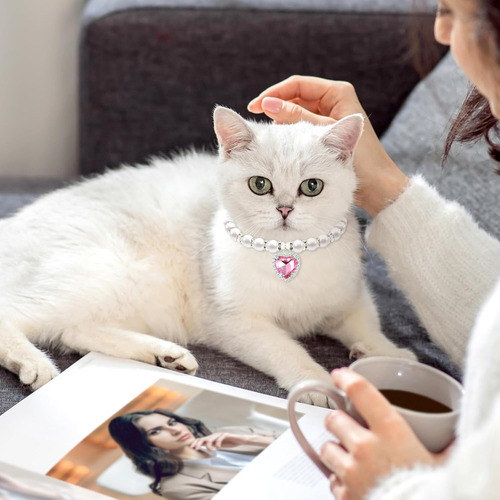 Collar Con Forma De Gato Con Perlas, Bonito Collar Para Cach