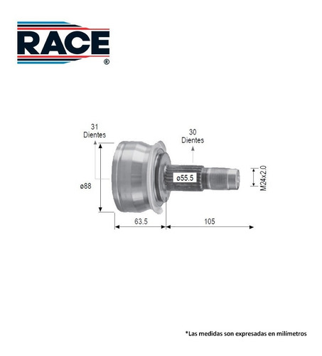 Imagen 2 de 4 de Espiga L/rueda Izq-der Chev Sonic 1.6l Aut 2012-2017 Race