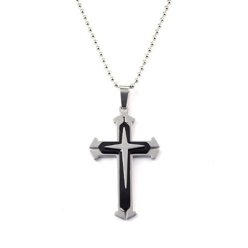 Colar Masculino Feminino Cruz Crucifixo Cinza Escuro