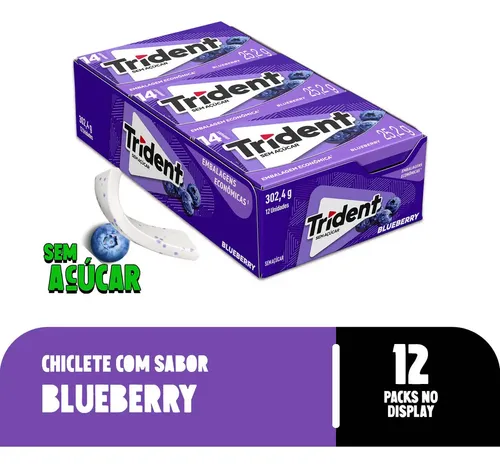 Chiclete Trident Blueberry Sem Açúcar - Caixa Com 12 Unid. De 25,2g