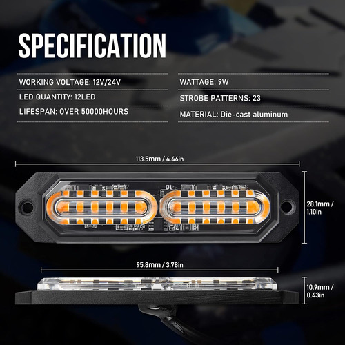 Luces Led De Parrilla Para Camiones, 12 Led Ámbar, L 4294404