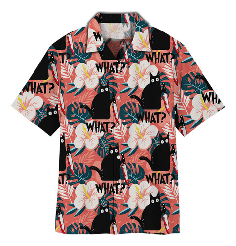 Asxc Camisa Hawaiana Unisex Con Diseño De Gato Y Flor,