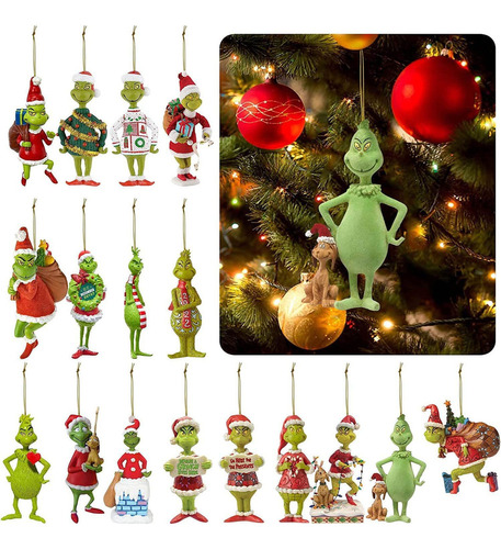 18 Piezas De Decoración Colgante For Árbol De Navidad Grinch