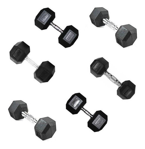 Mancuerna Hexagonal Encauchetada Sportfitness 30kg (unidad) Color Negro