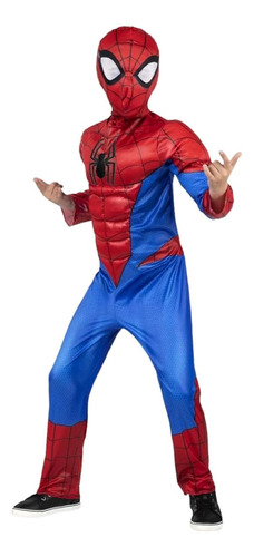  Spider-man - Disfraz Marvel Para Niños, Talla S (6/7) Con Overol Acolchado Y Máscara De Tela