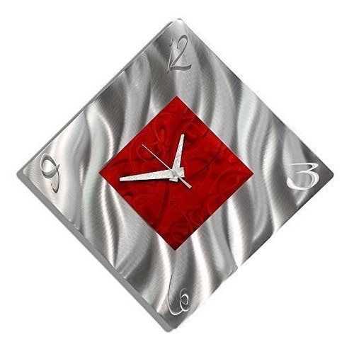 Metal Rojo Reloj De Pared Decorativo, Reloj Abstracto Modern