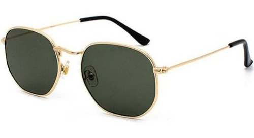 Óculos De Sol Hexagonal Dourado Verde G15 Unissex Moda Praia