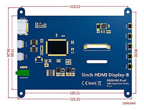 Monitor Táctil Raspberry Pi De 5 Puertos Hdmi 800x480 - Pi 4