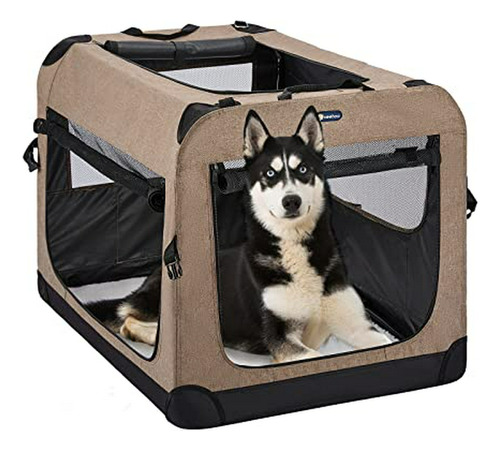 Veehoo Folding Soft Dog Crate, 3-door Portable Collapsible T