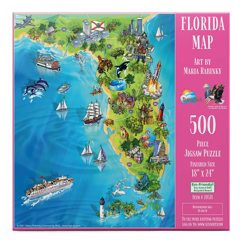 Sunsout Inc - Mapa De Florida - Rompecabezas De 500 Piezas D