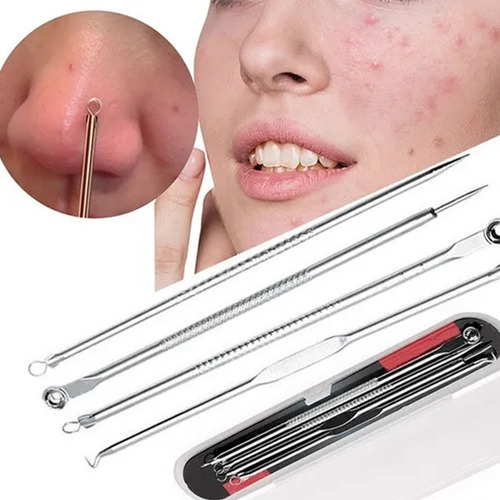 Imagem 2 de 8 de Extrator Removedor Cravo Espinha Kit 4 Agulhas Aço Inox