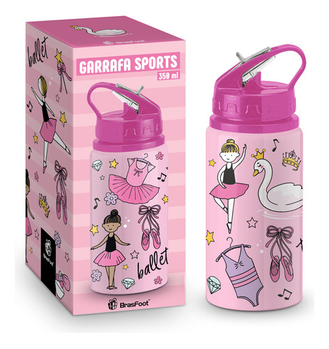 Garrafa Infantil Escolar Com Canudo Sports 350ml - Bailarina