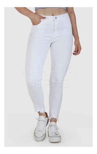 Pantalon Crop Jean Nahana Blanco Elastizado Desflecado