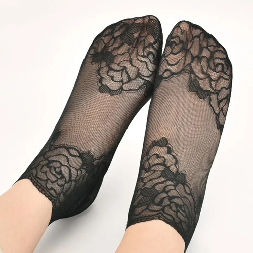 Calcetines De Encaje Con Estampado Floral Invisible, 5 Pares