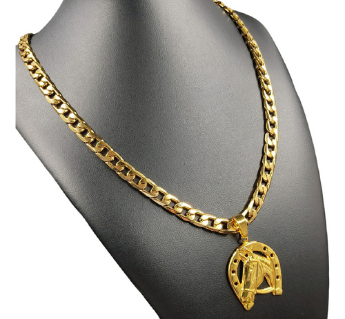 Cordão Grosso 10mm Masculino Banhado Ouro 18k + Ferradura