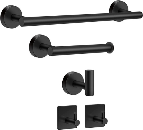 Set Accesorios Para Baño X 5 Piezas Negro Mate 