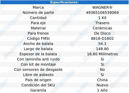 Kit De Balatas Ceramicas Tra Wagner F-150 V 8 6.2l 12 Al 14