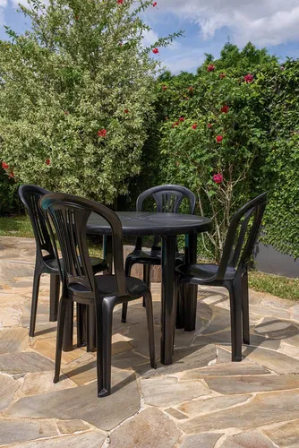 Silla Plástico Mor Reforzada Pvc Sin Posabrazos Jardin X2 Color Negro Lisa
