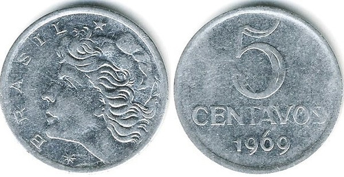 Moneda Brasil 5 Centavos 1969