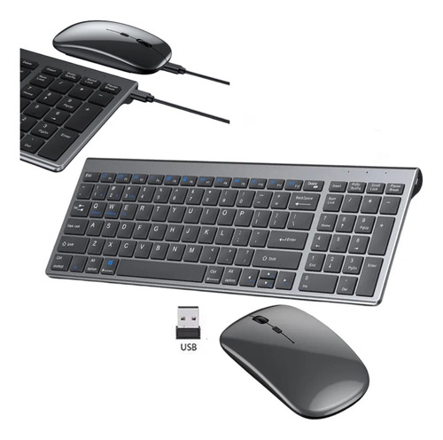 Kit Teclado Y Mouse Inalambrico Recargable Slim Español 