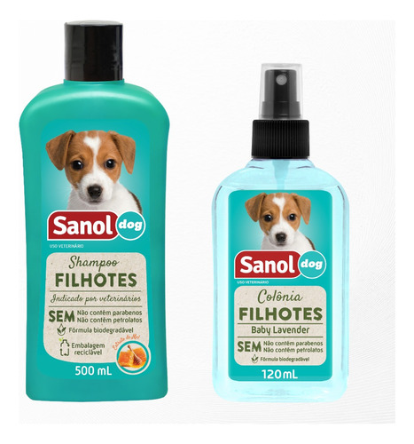 Kit Banho Pet Shampoo Sanol Filhotes 500ml Colonia Filhote