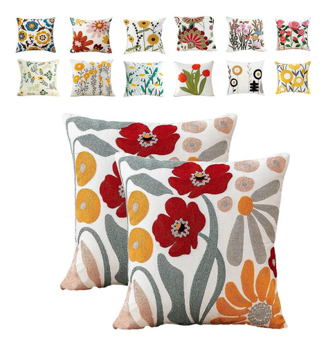 Funda De Cojín Floral De Primavera De Colores Mixtos,2 Pcs Paquete De Dos Colores Mixtos