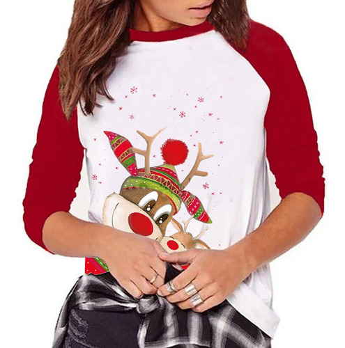 Imagen 5 de 6 de Moda Mujer Navidad Cuello Redondo Manga Larga Patchwork 9696