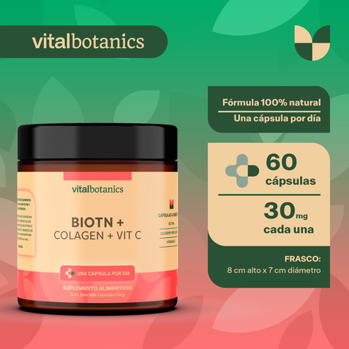 Biotina Pura + Colageno Hidrolizado Con 60 Capsulas Sabor Sin sabor