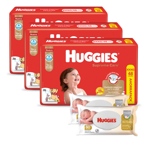 Pack Huggies Supreme Care X 3 Un. + Toallitas Delux X 2 Un.