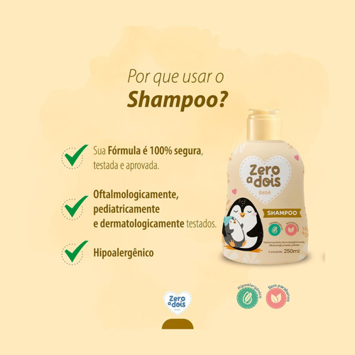Shampoo Bebê Hipoalergênico Suave 250ml Zero A Dois