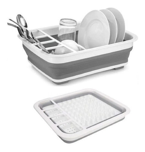 Secaplatos Escurridor Silicona Plegable Platos Vajilla Piu Color Blanco Con Gris