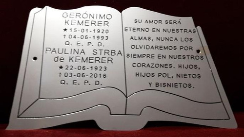 Placa Recordatoria Cementerio 30x20 Libro Biblia Bronce