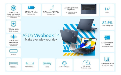 Asus Vivobook 14 2023 Fhd Core I5-1235u 8 Gb/ 256 Gb Color Azul Oscuro