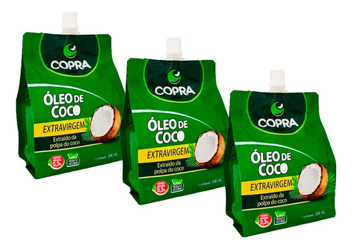 Kit 3 Óleo De Coco Extra Virgem Copra - Pouch Sache 500ml