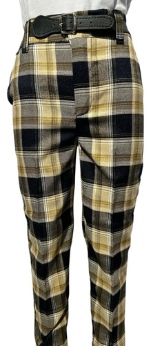Pantalón Escoces Escolar Para Uniforme Con Resorte Caqui Y Azul Marino 6