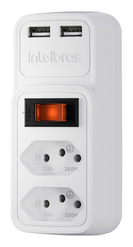 Adaptador 2 Tomadas 2 Usb Eac 202 Intelbras Branco