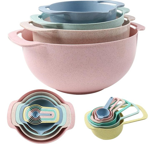 Mixing Bowls 10 Pieces Food Grade Plastic Salad Bowl Set Kit