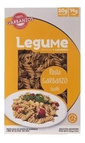 Pasta Seca De Garbanzo Fusilli Fideos Legume Caja X 284 Gr