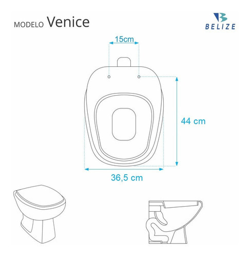 Pontto Lavabo Assento Sanitário Venice Cinza Claro Para Louça Belize