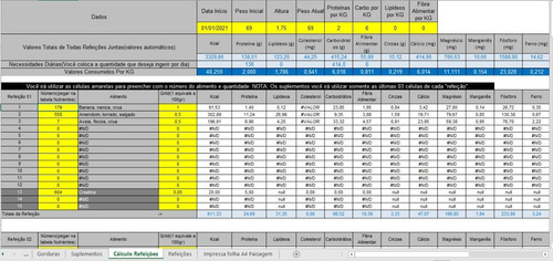 Planilha Dieta Completa Com Micro E Macro Nutrientes